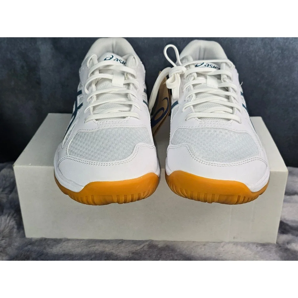 NWT ASICS Upcourt 6 Volleyball Shoes White Saba Blue Gum Sole Mens Size 10